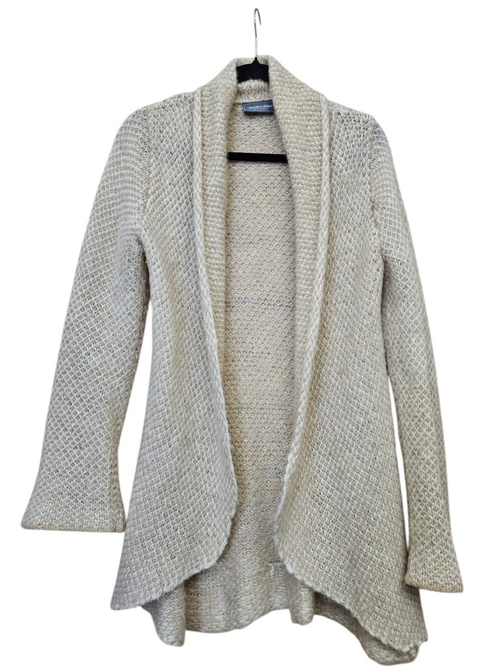 Wooden Ships Cardigan Sweater‎ Medium Large Beige Mohair Wool Blend Open Beachy